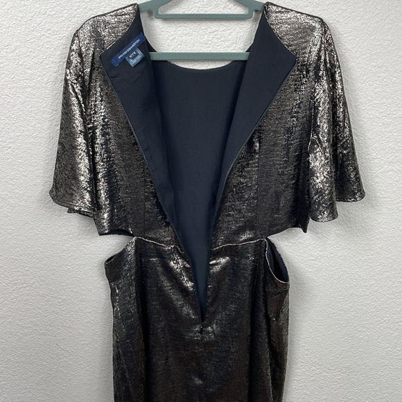 New French Connection Alara Metallic Flutter Sleeve Cutout Mini Dress Sz 10 - Picture 7 of 14